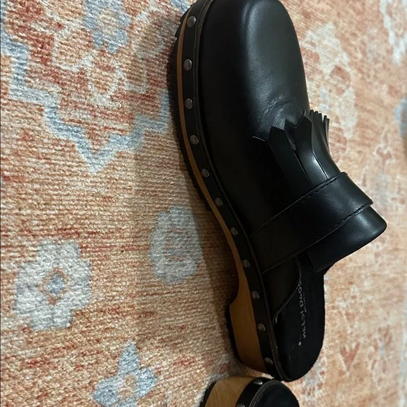 Kelsi Dagger Brooklyn Hibby studded wood bottom clog leather fringe top size 9.5 - Picture 5 of 7